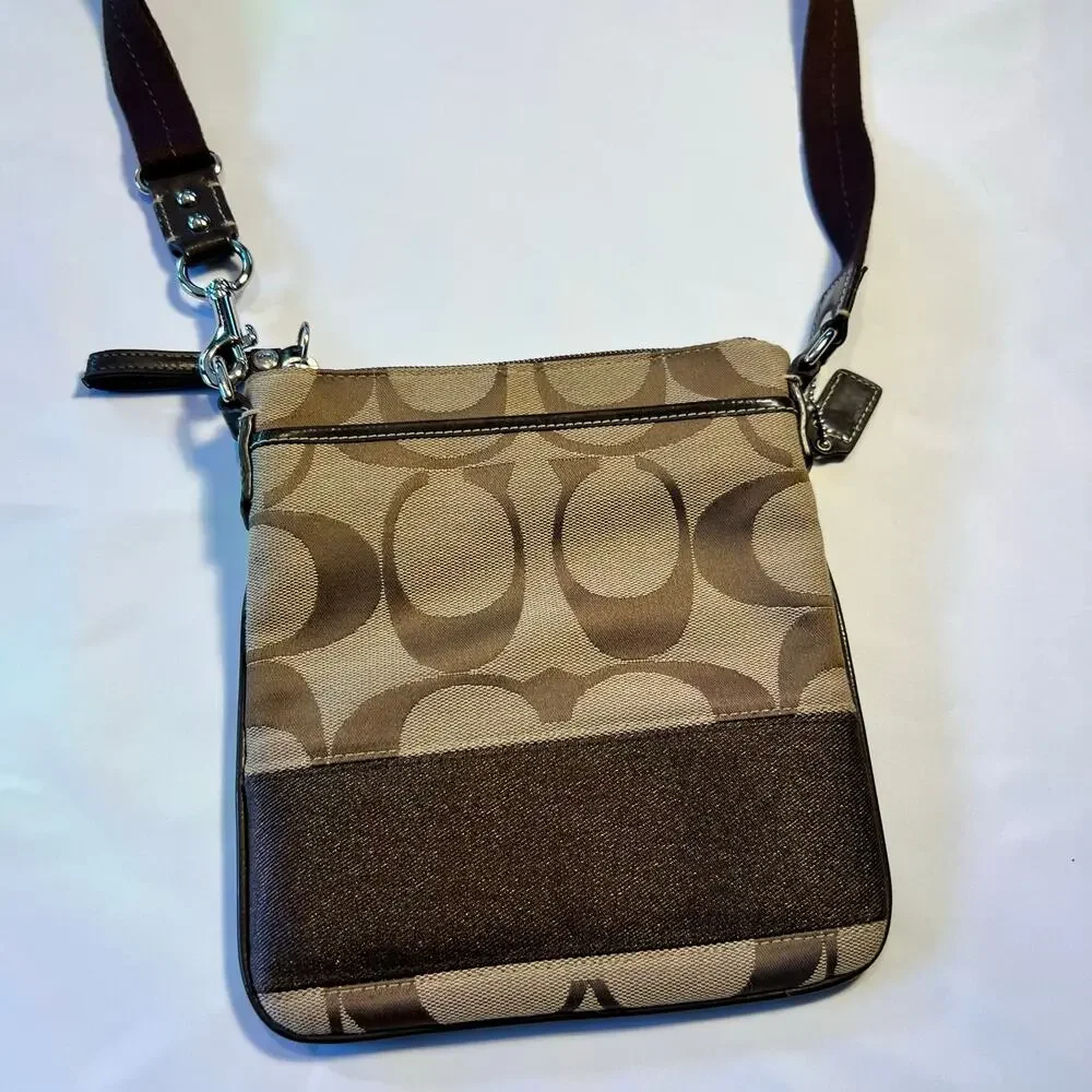 Vintage Coach Authentic Y2K Brown Tan Crossbody Purse Signature Canvas 7.5x8.5